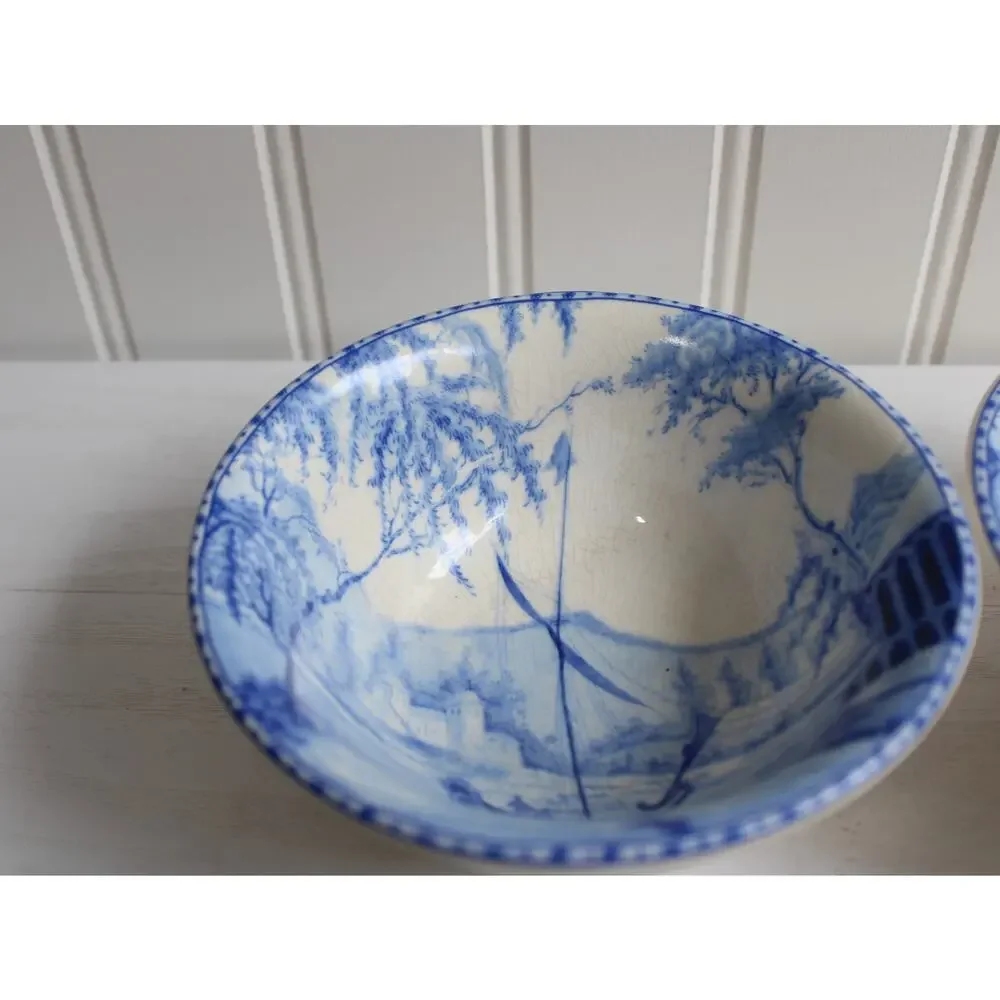 Pottery Barn Set of 4 Sophia Willow Boat Scene Small Tidbit Snack Bowls